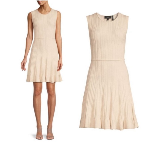 Theory Dresses & Skirts - THEORY Linear-Knit Wool-Blend A-Line Dress in Ecru size S
